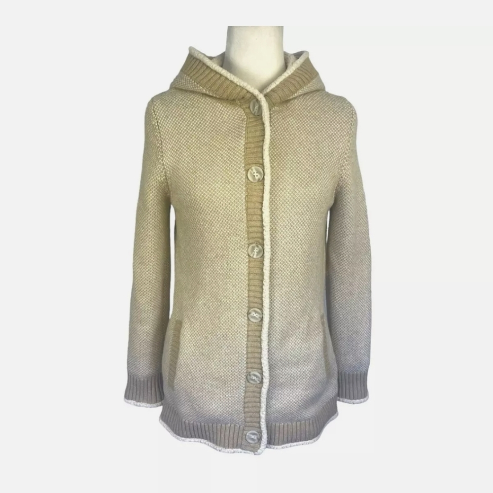 LL Bean Sherpa Trimmed Hooded Sweater Sz.S NWT